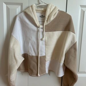 Hollister Beige and White Patchwork Hoodie